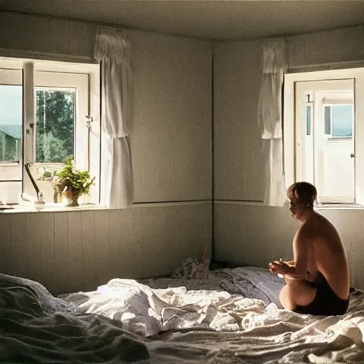 Prompt: summer'2 2, vacation at the baltic sea. people inside a summer home in the baltic, photo by gregory crewdson