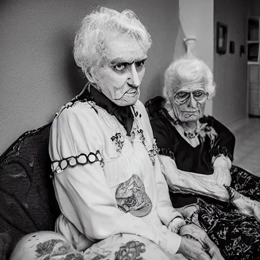 Prompt: an old age home for geriatric goths. photographs.