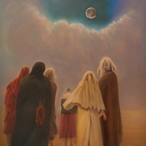 Prompt: the cult of the moon oil painting