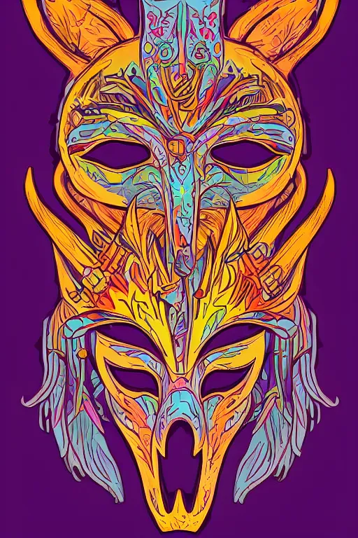 Image similar to animal mask totem roots flower tribal feather gemstone plant wood rock shaman vodoo video game vector cutout illustration vivid multicolor borderlands comics by josan gonzales and dan mumford radiating a glowing aura