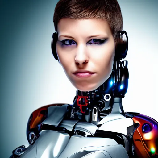 Image similar to portrait photo of a beautiful female cyborg