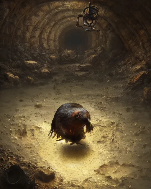 Prompt: oil painting of poor anthropomorphized mole mining gold, sharp focus, fantasy style, dark steampunk mine shaft backround, octane render, volumetric lighting, 8k high definition, by greg rutkowski, highly detailed, trending on art Station