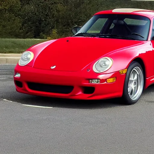 Image similar to screenshot of Ferris Bueller's Day Off Ferris driving red 997 GT2 Widowmaker