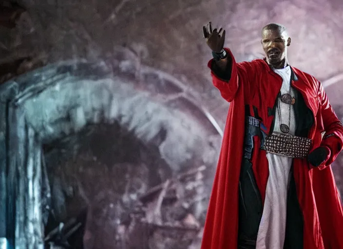 Image similar to film still of jamie foxx as spawn in the new spawn movie, 8 k