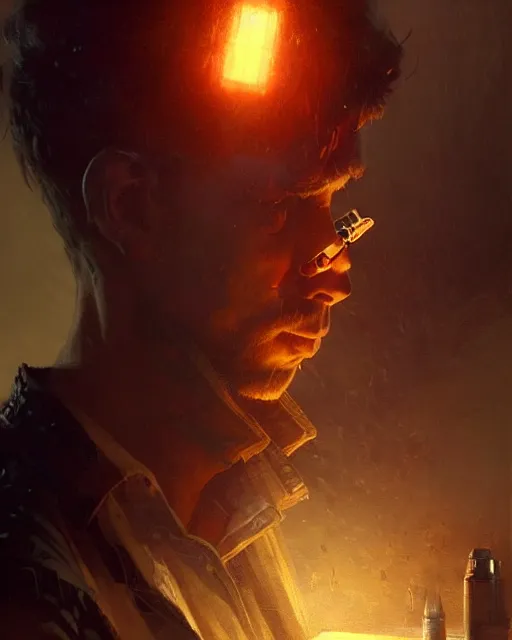 Image similar to programmer vaping staring at code on monitors in work from hope setup, pulp character portrait, ultra realistic, concept art, intricate details, highly detailed by greg rutkowski, gaston bussiere, craig mullins, simon bisley