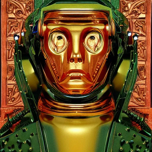 Image similar to a portrait of a shiny metallic renaissance steampunk robot, in the style of Jan van Eyck,