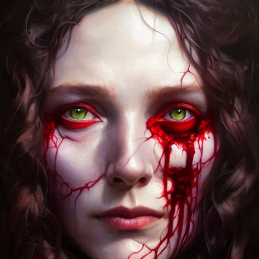 Image similar to portrait painting of wanda maximoff scarlet witch as a zombie, ultra realistic, concept art, intricate details, eerie, highly detailed, photorealistic, octane render, 8 k, unreal engine. art by artgerm and greg rutkowski and charlie bowater and magali villeneuve and alphonse mucha