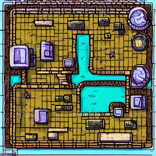 Image similar to A 520x520 detailed vector art presenting an aerial view of a cartoonish tavern by dungeondraft, Patreon content, containing tables and walls, HD, straigth lines, vector, grid, dnd map , map patreon, fantasy maps, foundry vtt, fantasy grounds, aerial view ,dungeondraft , tabletop, inkarnate, dugeondraft, roll20