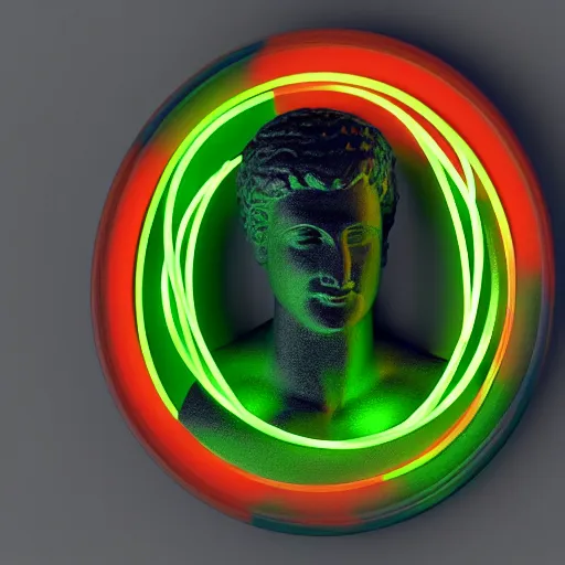 Prompt: a neon ring around a 3 d render of the statue of david, in the style of michelangelo