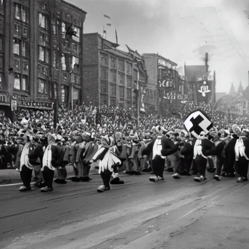 Image similar to historic colorized photograph of donald duck at a nazi parade in 1 9 3 6