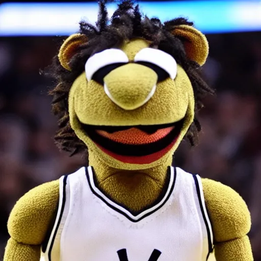 Prompt: kawhi lenard as a muppet playing in the nba