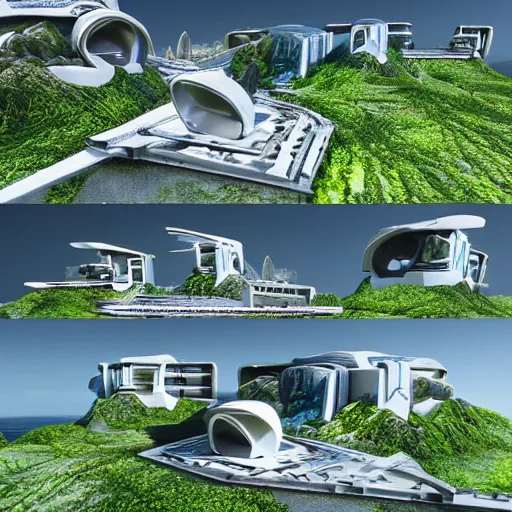 Image similar to futuristic houses in crazy locations, ultra realistic, intricate details, highly detailed, photorealistic, 8 k, vegetation, water