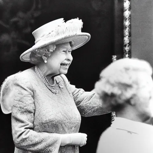 Image similar to queen elizabeth when she still looked good, directing an army