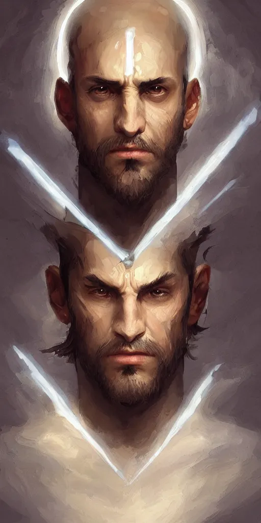 Image similar to a professional painting of a handsome young wizard olive skin, buzzed short dark hair, beautiful bone structure, symmetrical facial features, casting an evil spell, a floating glowing spellbook, , intricate, elegant, digital painting, concept art, smooth, sharp focus, illustration, from Metal Gear, by Ruan Jia and Mandy Jurgens and Artgerm and William-Adolphe Bouguereau