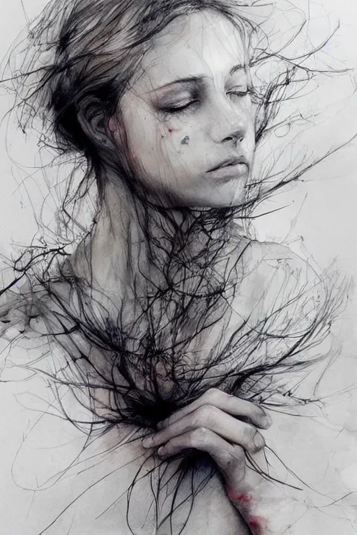 Prompt: a sorrowfull farewell by agnes cecile, beautiful, soft, smooth, solitude, dramatic, peaceful