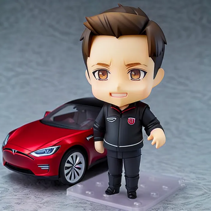 Image similar to a anime nendoroid of elon musk, car tesla 3, figurine, product photo, detailed