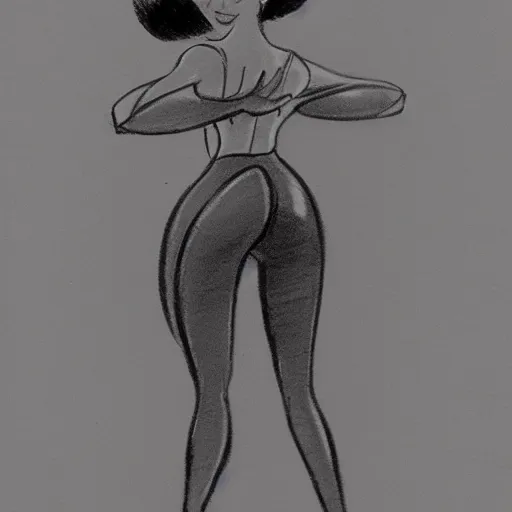 Image similar to milt kahl sketch of thick cuban girl wearing black yoga pants