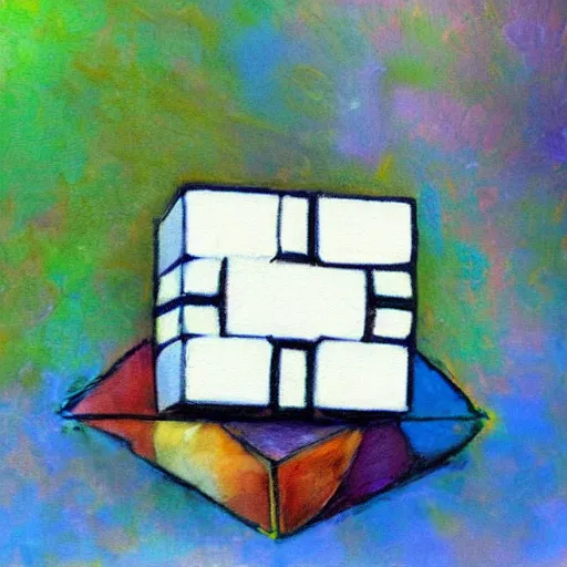 Image similar to beautiful impressionist painting of companion cube