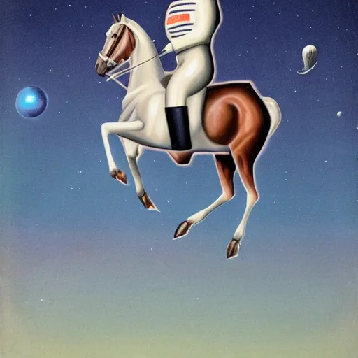 Prompt: a horse riding an astronaut, horse, style of surrealism