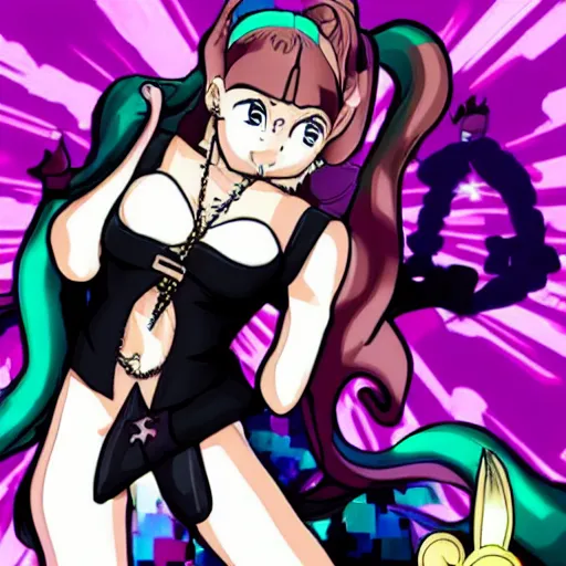 Image similar to Ariana Grande in Jojo’s Bizarre Adventure anime, JoJo anime art style