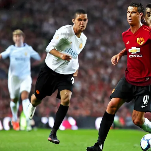 Prompt: ronaldo scared running away from manchester united