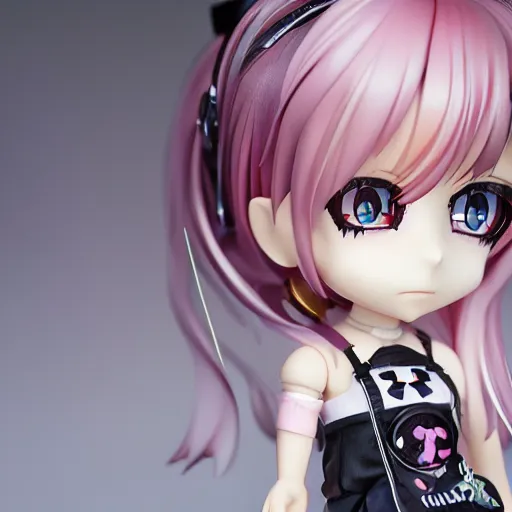 Prompt: portrait of a anime and chibi very cute doll by super ss, cyberpunk fashion, nendoroid, kawaii, cyberpunk fashion, character modeling, maximalist sculpted design, toy design, substance 3 d painter, vray, soft vinyl, trending in artstation