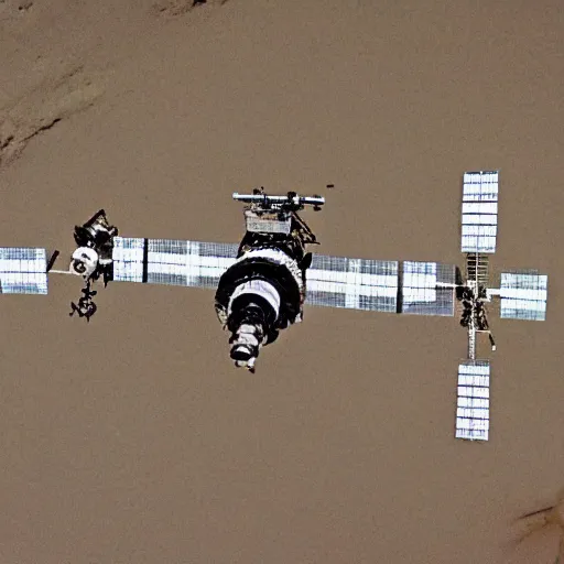 Image similar to an ancient cave painting of the international space station