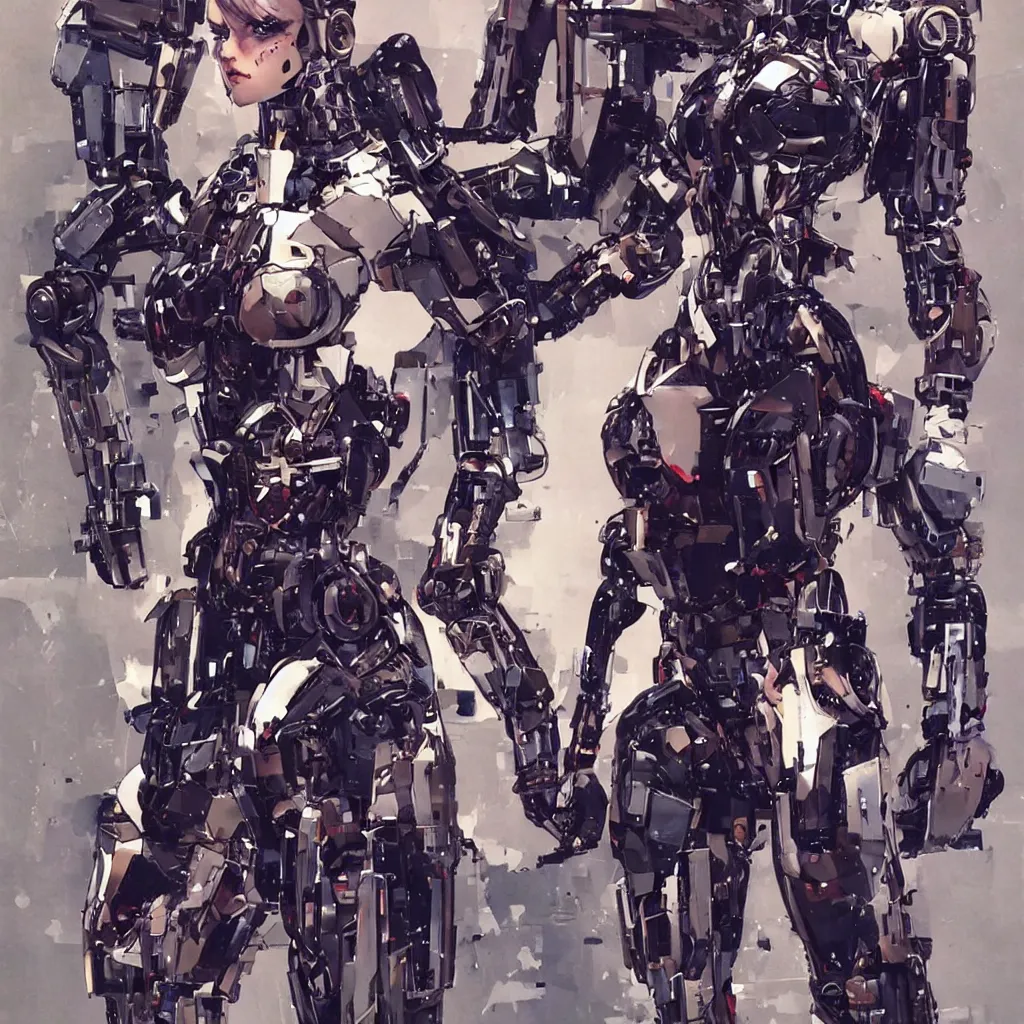 Prompt: a beautiful full body of a female robot. art by yoji shinkawa and sandra chevrier, trending on artstation, award - winning, perfect composition.