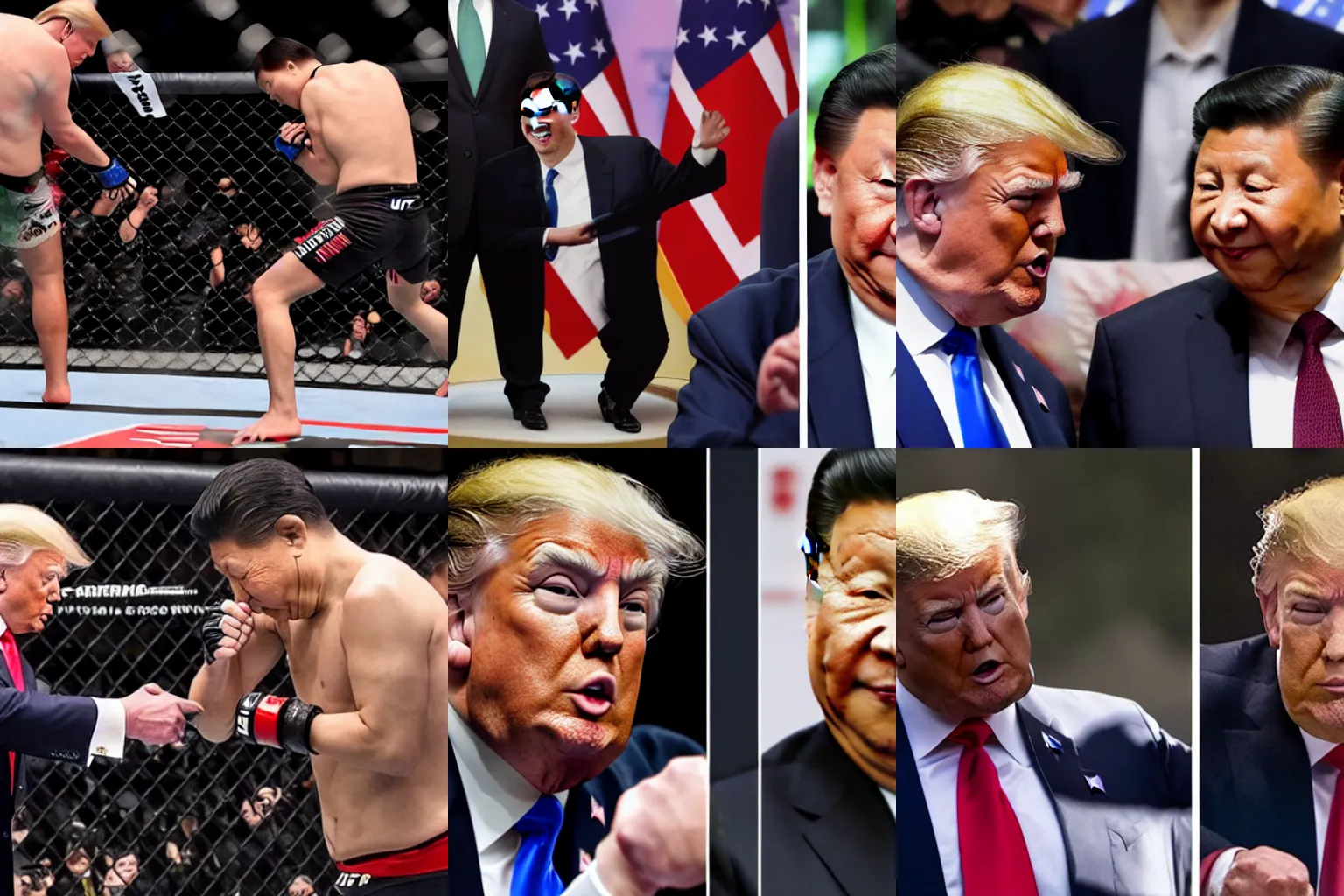 Prompt: trump is having a ufc cage fight with xi jinping.