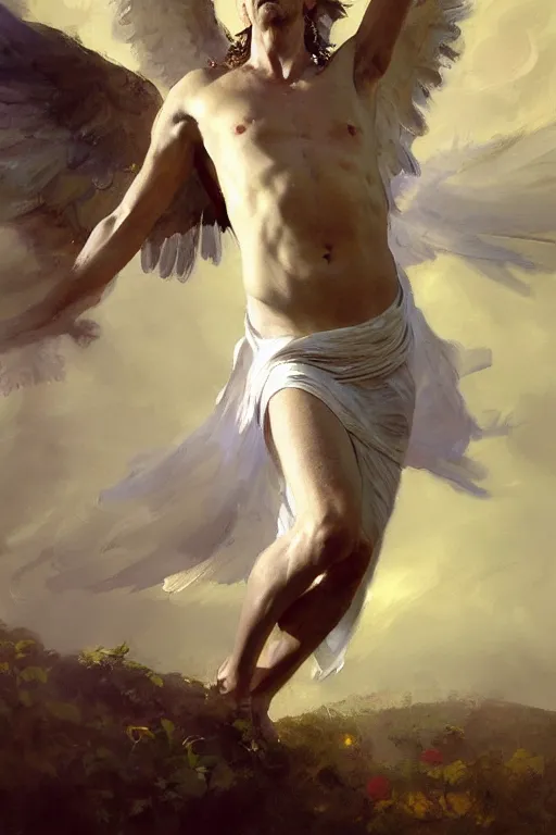 Image similar to beautiful detailed expressive impressionistic oil painting portrait of ancient roman god emperor steve buscemi levitating in angelic pose wearing the civic crown, art by anders zorn, wonderful masterpiece by greg rutkowski, expressive brush strokes, beautiful cinematic light, american romanticism by greg manchess, jessica rossier