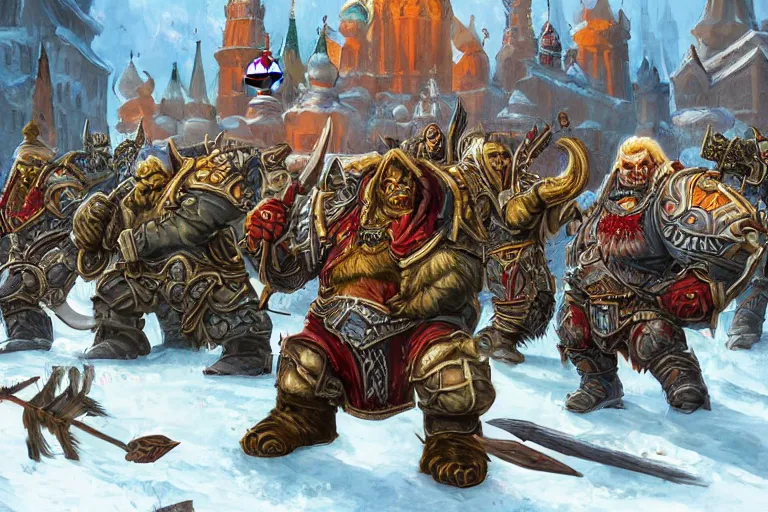 Image similar to moscow in style of warcraft orc village horde, blizzard illustration