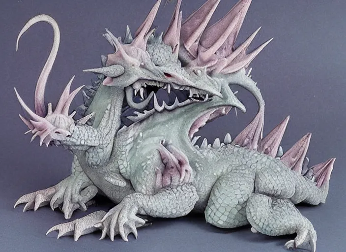 Image similar to soft pleasing - palette roaring symmetrical spiky friendly creature, close - up, pleasing palette, cute spiky teeth, adorable, friendly, highly detailed, made out of idyllic nebulous clouds sophisticated detailed pastel dragon from scenery fantasia ( 1 9 4 1 )