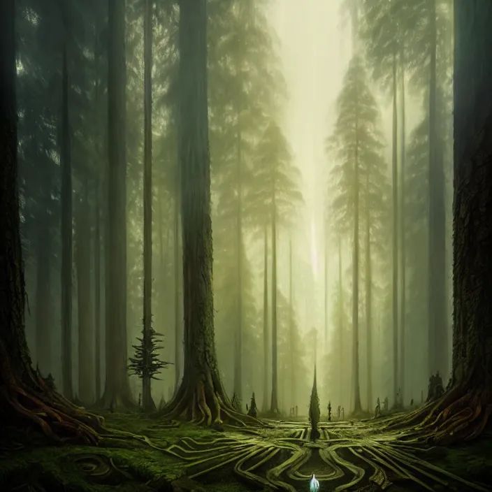 Image similar to the forest council, gods, environment, illustration, symmetrical, smoky, unreal engine, colors, epic scene, fantasy art by greg rutkowski, octane redner, golden raito, high quality, intricate details, highly details, intricate, atmosphere, highly detailed, matte painting, cinematic, deviantart, realistic, concept art, 4 k