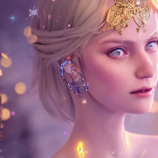 Image similar to portrait of fairy princess, glowing, ornate and intricate jewelry, jaw dropping beauty, glowing background lighting, white accent lighting, hyper detailed, fairy tale, 4 k octane render