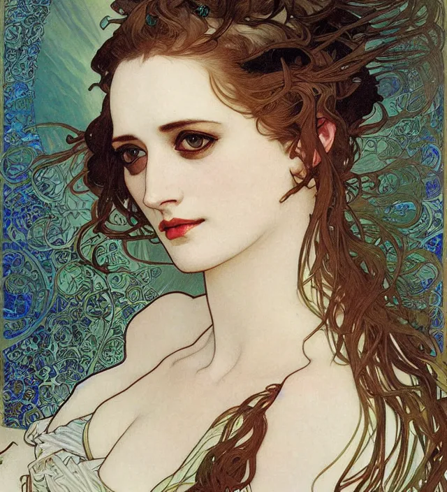 Image similar to detailed portrait of eva green by alphonse mucha, ayami kojima, yoshitaka amano