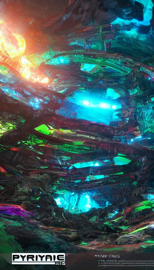 Image similar to psytrance artwork, with unreal engine