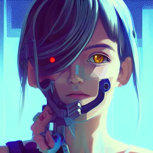 Image similar to A pixel art of a cyberpunk cyborg girl with big and cute eyes, fine-face, realistic shaded perfect face, fine details. Very anime style. Realistic shaded lighting poster by Ilya Kuvshinov katsuhiro, magali villeneuve, artgerm, Jeremy Lipkin and Michael Garmash, Rob Rey and Kentarõ Miura style, trending on art station