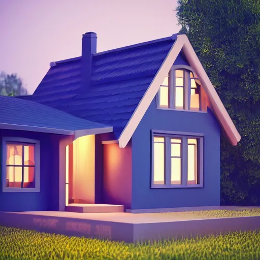 Image similar to cute chubby house, 3 d render, minimalistic, octane, 1 0 0 mm, depth of field, isometric, blue background