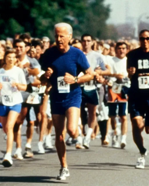 Image similar to film still close - up shot of joe biden running a marathon. photographic, photography