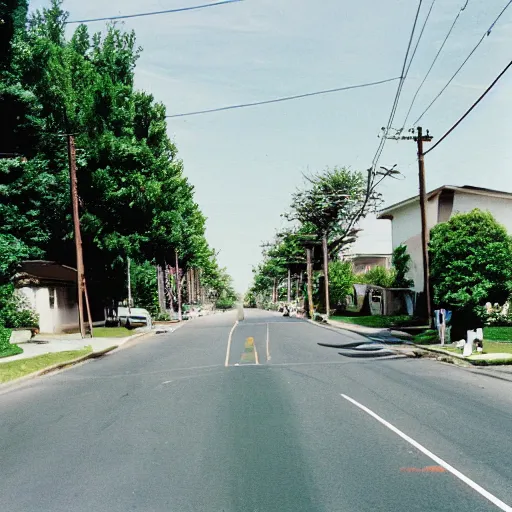 Image similar to a photograph of a suburban street during summer, trending on tumblr, 2 0 0 6, taken with a disposable camera