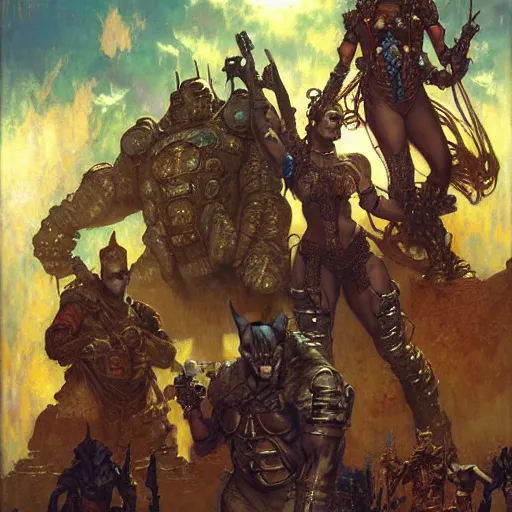 Image similar to rocksteady. shadowrun furaffiniy cyberpunk fantasy highly detailed painting by gaston bussiere craig mullins jc leyendecker gustav klimt artgerm greg rutkowski john berkey, bergey, craig mullins, ruan jia, raymond swanland, jeremy mann, tom lovell, alex malveda