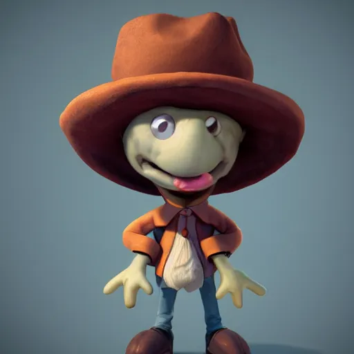 Image similar to a bean character wearimg a hat, game character, 3 d shading, realism, photorealism, octane render, trending on artstation, unreal engine, volumetric lighting