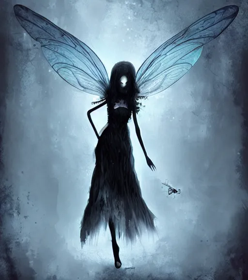 Image similar to gothic fairy with dragonfly wings, digital painting, liminal eerie midnight backlit, a picture taken by Michael Komarck and Eric Deschamps