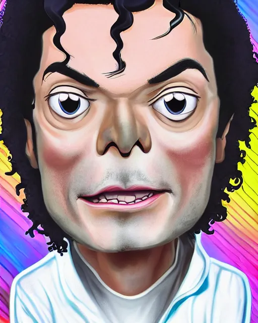 Image similar to portrait of michael jackson in the style of justin roiland. cinematic lighting. style of rick & morty. photographic, photography. by justin roiland