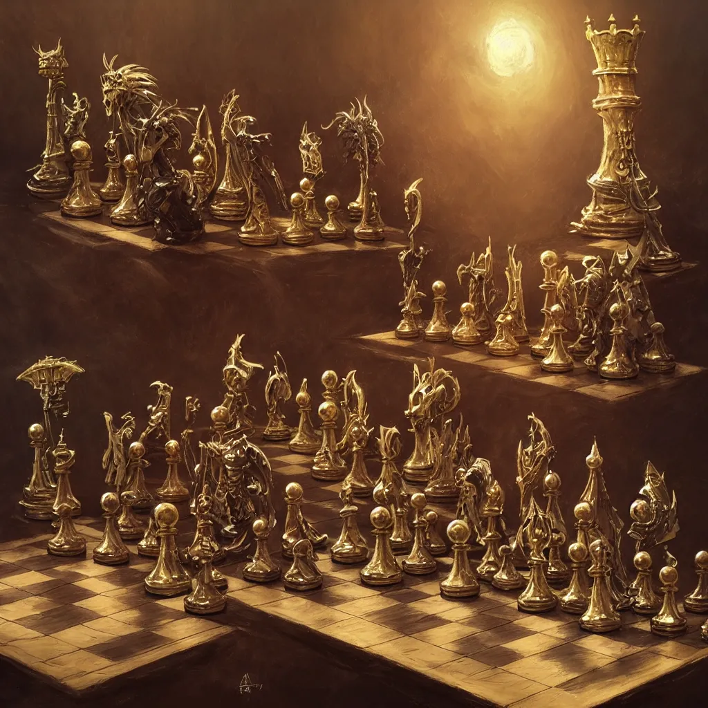 Image similar to fantasy chess pieces on chess board, studio shot, by gaston bussiere, anna nikonova aka newmilky, greg rutkowski, yoji shinkawa, yoshitaka amano, tsutomu nihei, muira, moebius, donato giancola, trending on artstation, featured on pixiv