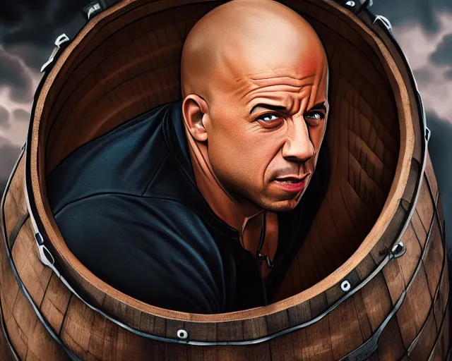 Image similar to a barrel of vin diesel. art by greg rutkowsky. highly detailed 8 k. intricate. lifelike. soft light. nikon d 8 5 0.