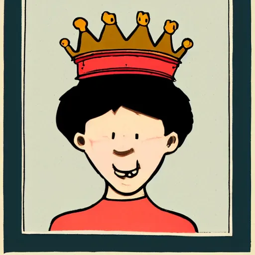 Image similar to young boy wearing a crown 1920 cartoon style illustration