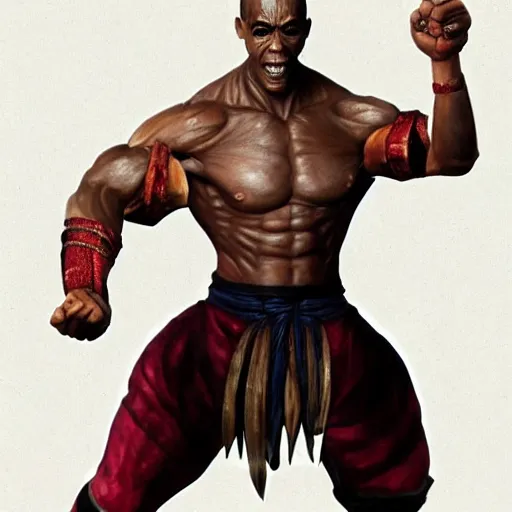 Prompt: Baraka from mortal kombat dressed as obama, in a fighting pose
