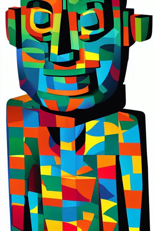 Image similar to cubist moai statue cutout digital illustration cartoon colorful beeple