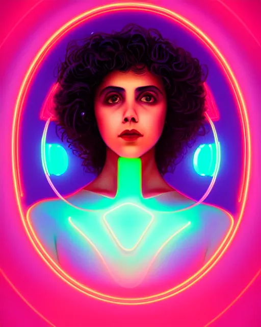 Image similar to symmetry portrait of poly styrene, neon, day glo, mannequin, sci - fi, tech wear, glowing lights intricate, elegant, highly detailed, digital painting, artstation, concept art, smooth, sharp focus, illustration, art by artgerm and greg rutkowski and alphonse mucha